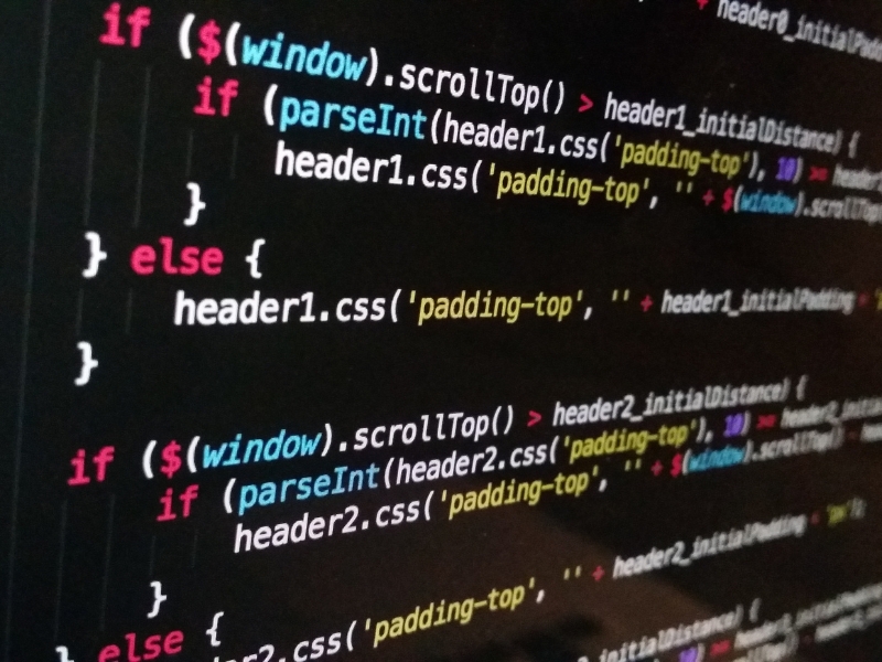 Close-up of a computer screen displaying lines of JavaScript code on a WordPress host. The code features functions and conditional statements, with syntax highlighting in various colors for elements like variables, functions, and operators.