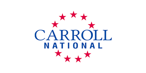 Logo with the text "CARROLL NATIONAL" in blue, reminiscent of Toronto's vibrant spirit. Eight red stars gracefully form a circle around the text, echoing excellence akin to premium WordPress hosting.